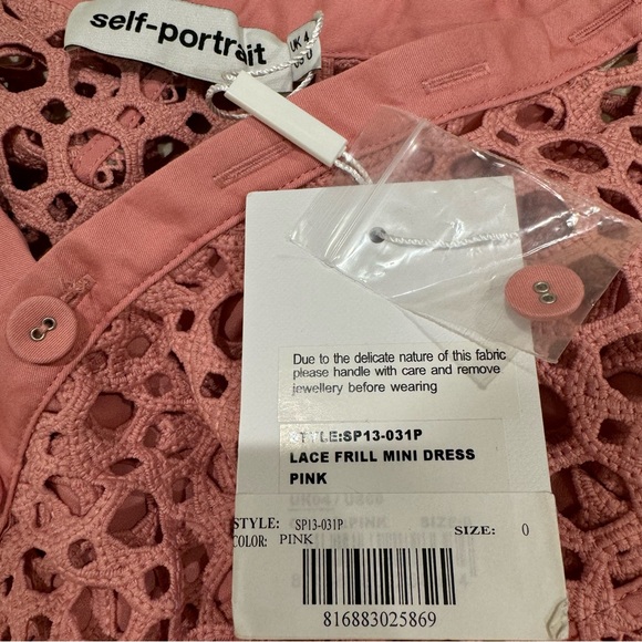 Self-Portrait | Lace Frill Asymmetric Cold-Shoulder Fit & Flare Pink Mini Dress - Picture 14 of 16